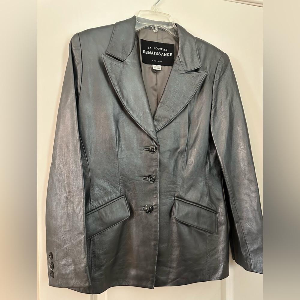 Vintage La Nouvelle Renaissance Silver Leather Jacket Sz 10 Metallic Gorgeous